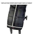 Weather Proof Oudtoor Walking Universal Stroller Bunting Bag with Reflective Strips,Multi-Zippers,Central and Feet Area Opens,Easy for Baby in&Out&Temperature Regulation Footmuff for Stroller,Black