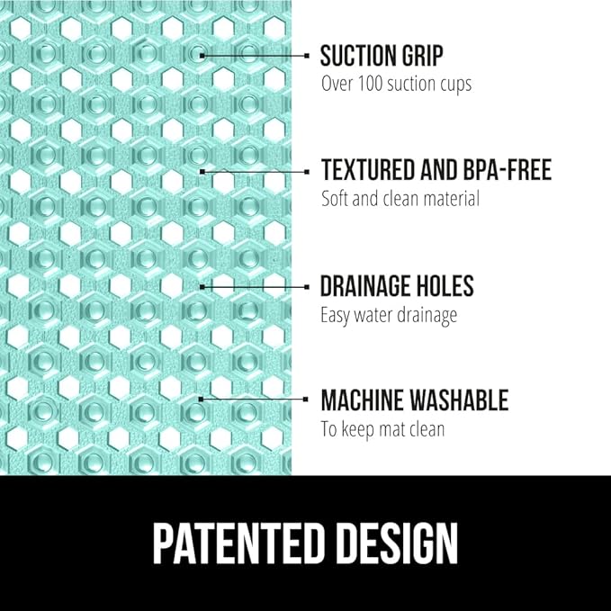 GORILLA GRIP Patented Square Shower Stall Mat, Small Bathtub Floor Mats for Stand Up Showers with Suction Cups and Drainage Holes, Machine Wash, Soft on Feet, Bathroom Accessories 21x21 Inch, Green