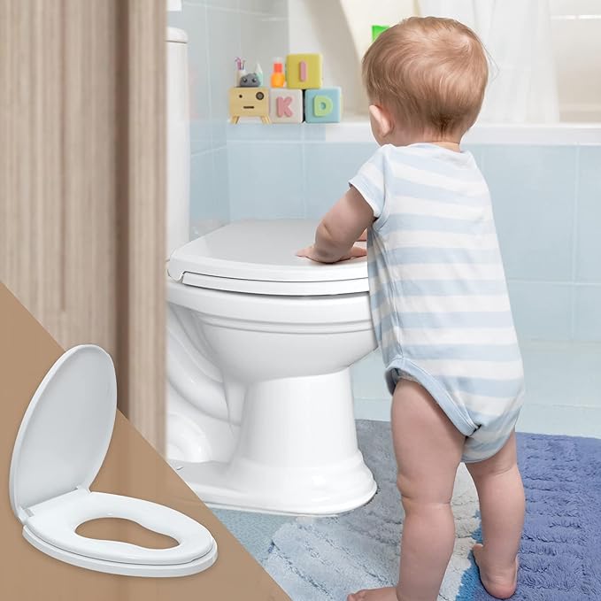 R&T Elongated Toilet Seat with Built in Potty Training Seat, Slow Close Toddler Seat Fits both Adult and Child, Easy To Install & Clean