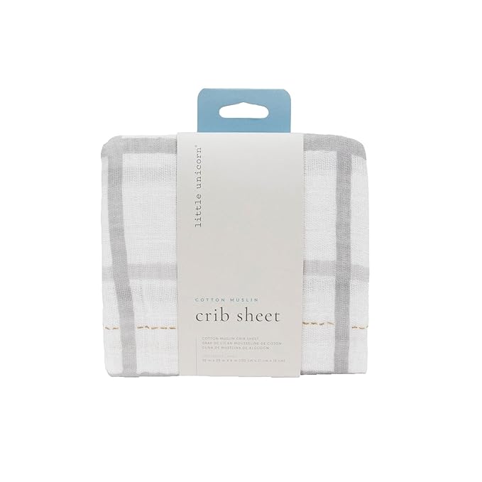 Little Unicorn Premium Crib Sheet | Breathable & Super-Soft Muslin Fabric (Grey Plaid)