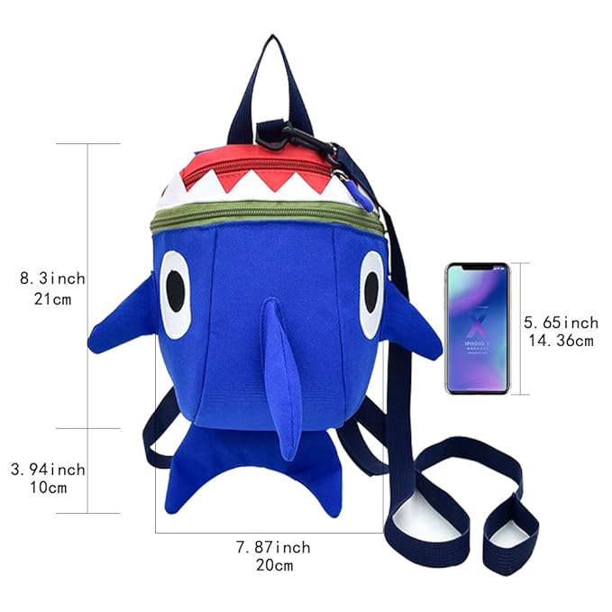 Safety Kids Leash Backpack with Harness Leash Shark for Toddlers Boys Girls-Blue