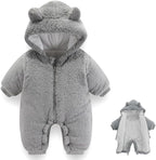 Newborn Baby Bear Outfit Suit Girls Boys Fleece Jumpsuit Romper Hooded Winter Snowsuit Clothes