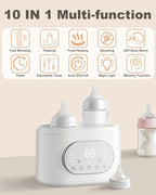 Bottle Warmer, 10-in-1 Fast Baby Bottle Warmer for Breastmilk & Formula, Double Milk Warmer with Timer, Accurate Temp Control, Thaw, Steaming, Heat Food, Keep Warm and Night Light