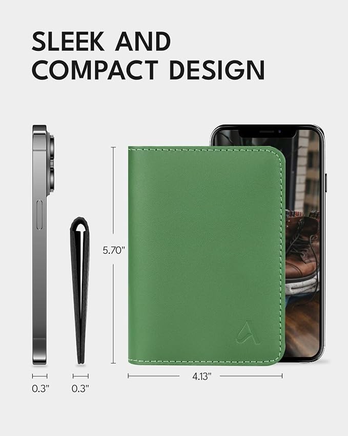 ALLIVE Passport Holder for Travel Women Men,Genuine Leather Passport Cover Wallet,Travel Must Haves Airport Essentials Travel Gifts Green