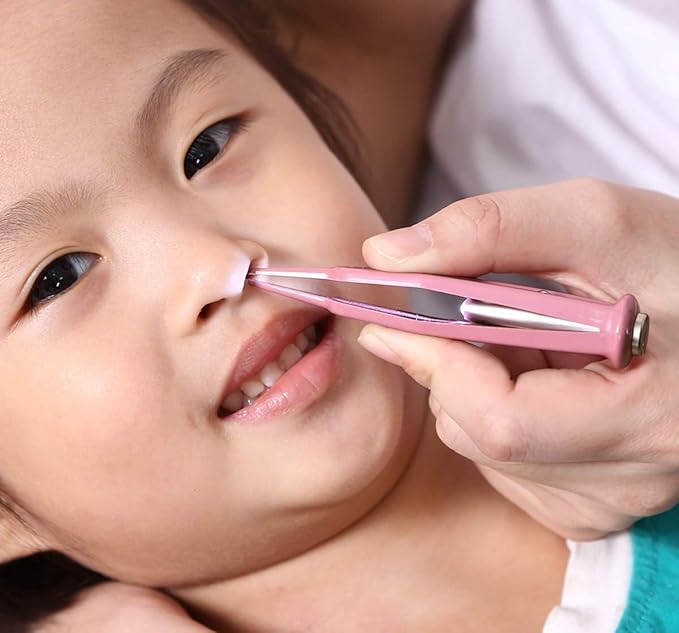 Infant Nose Cleaning Tweezer with LED Light Round-Head Safe and Effective Clip Care Ear Nose Navel Clean Tool Nipper Plier Pincet Forceps for Relieves Stuffy Nose