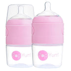 PopYum 5 oz Pink Anti-Colic Formula Making/Mixing/Dispenser Baby Bottles, 2-Pack with #1 Slow Flow Nipples, 150 ml, BPA-Free, Natural Latch