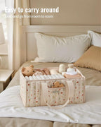 Blissful Diary Woodland Diaper Caddy Organizer, Stylish Nursery Storage Basket, Gift for Baby Shower, Newborn Essentials, Woodland Cream