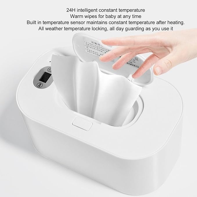 Portable Wipes Warmer with Night Light, Temperature Control, Moisturizing and Heat Preservation, USB Powered, Multifunctional Wipes Holder Dispenser for Baby, Wet Wipes, Tissues