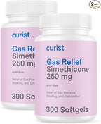 Curist Gas Relief Simethicone 2 Pack - 250 mg Softgels (600 Count) Digestive Relief, Bloating Relief & Anti Flatulence Gas Pills for Adults aids Gas and Bloating Relief (600 Softgels)