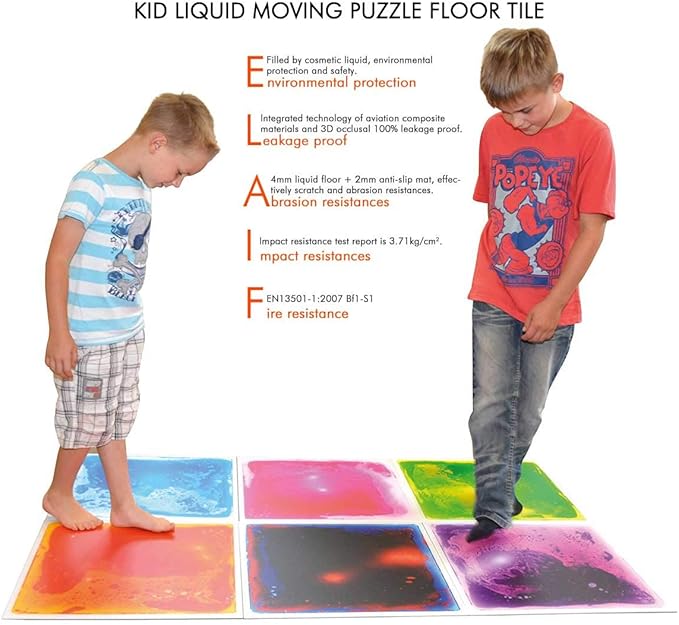 LONGKING 6 Pack 12" X 12" Sensory Tiles for Activity Play Centers for Children, Liquid Floor Tiles, Autism Sensory Poducts