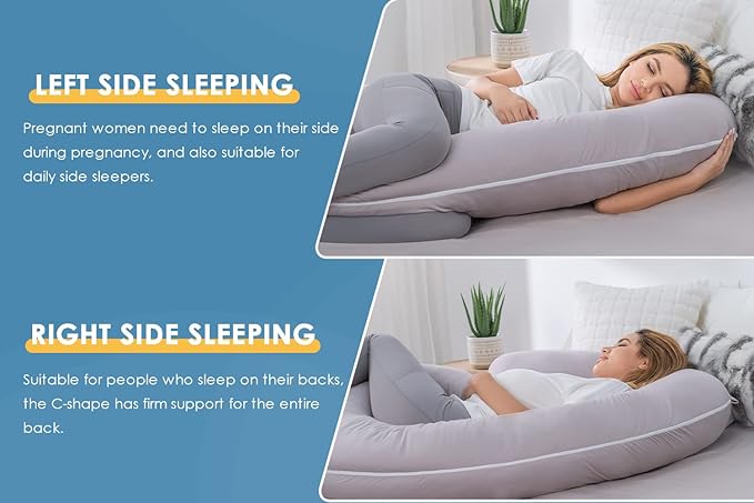 INSEN Cooling Pregnancy Pillow, Maternity Pillow with Tencel Cover,C Shaped for Pregnant and Side Sleeping (Cooling Light Grey)