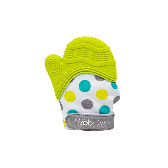 bblüv - Glüv - Original Silicone Baby Teething Mitten with Opposable Thumb, Self Soothing Teether Toy, Includes a Storage Bag (Lime)