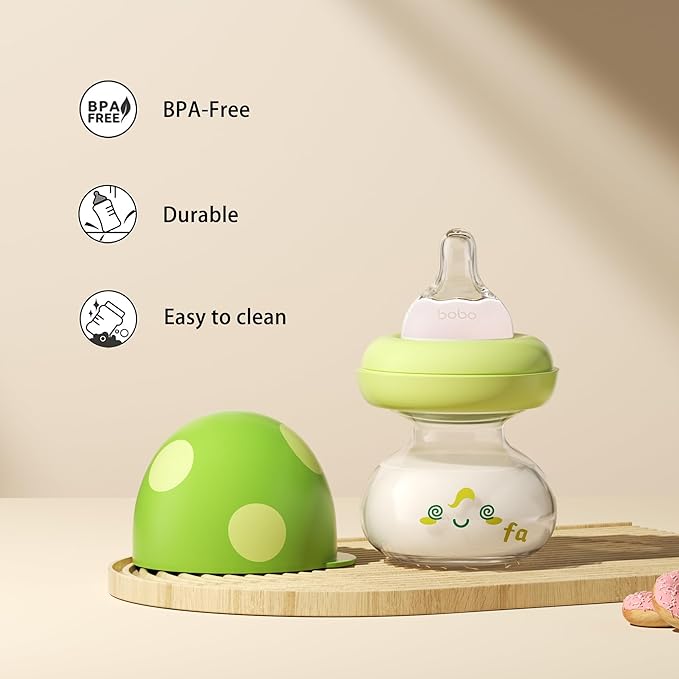 YOHKOH Newborn Glass Baby Bottles with Slow Flow Nipple for 0+ Months, Wide Neck Feeding Bottle, 2.7oz/80ml (Green, 2.7oz (Pack of 2))