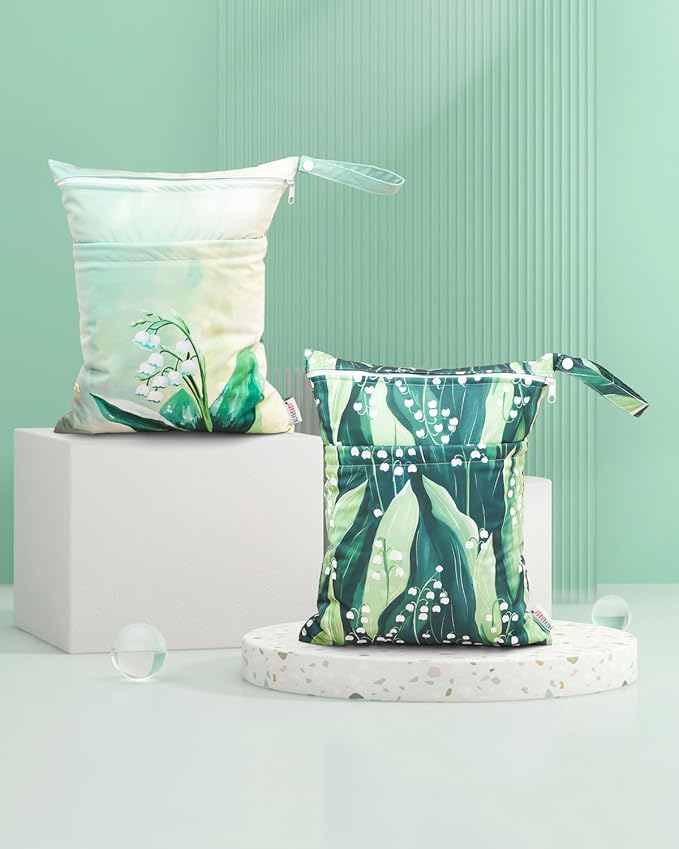 ALVABABY 2pcs Cloth Diaper Wet Dry Bags Waterproof Reusable with Two Zippered Pockets Travel Beach Pool Daycare Soiled Baby Items Yoga Gym Bag for Swimsuits or Wet Clothes 2LM13