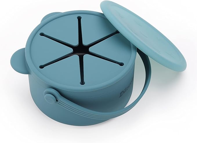 Snack Cups for Toddlers, Baby Snack Containers, Silicone Toddler Snack Cups No Spill, Food Catcher with Lid & Bucket-like Handle, BPA Free & Dishwasher Safe, 9 Ounce Colonial Blue