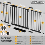 Fairy Baby Extra Wide Baby Gate Black 53-57.5 Inch Wide, Walk Through Pressure Mounted No Drill, Long and Large Tension Gate for Pet and Kids