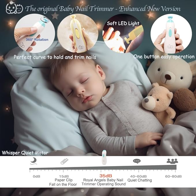 Baby Nail Trimmer 21 in 1, Usage Labeled Case & 13 Extra Replacement Tools, Royal Angels Baby Electric Nail File, Baby Nail Care, Nail Clipper Newborn Toddler Toes & Fingernails Nail Kit (Green)