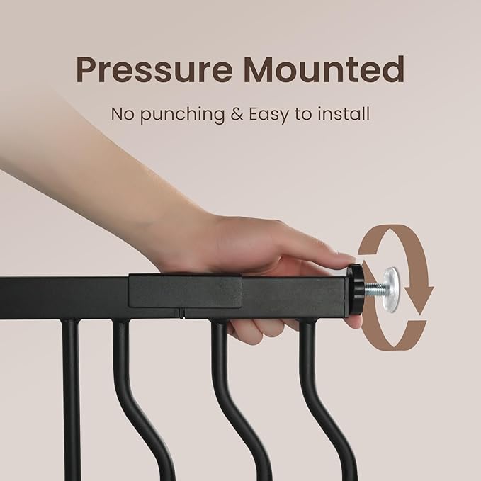 owlie 37.4" Extra Tall Wide Baby Gate for Stairs Doorways,57-66 Inch Extra Large Long Baby Gate with Door Indoor Safety Metal Pressure Mounted Pet Gate with Walk-Thru Auto Close, Black