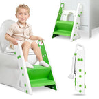 Potty Training Seat, Upgrade Foldable Step Stool, Climbable and Easy to Carry Handles, Adjustable for Different Toilet Heights, Attachment with Stable Structure for Boys and Girls