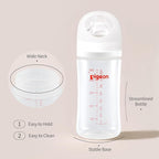 Pigeon PP Nursing Bottle Wide Neck, Anti-Colic, Streamlined Body, Natural Feel, Easy to Clean, 8.1 Oz(Pack of 4), Includes 4pcs M Nipples (3m+)