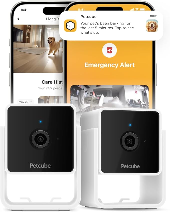 Petcube Cam The Pack of 2 | Indoor Wi-Fi Pet Security Camera with Phone App, 2-Way Audio and Video, Night Vision, 1080p HD Video and Smart Alerts