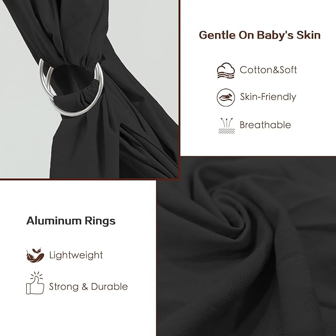 Baby Wrap Ring Sling 7-35 lbs, Baby Sling Carrier for Newborn, Toddler, Infant Holder, Lightweight Baby Carrier Wraps, Black