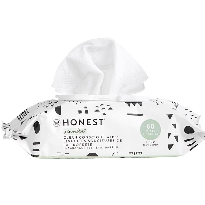 The Honest Company Clean Conscious Multi-Use Wipes | Hypoallergenic + Unscented for Sensitive Skin | Over 99% Water, Compostable, Plant Based, Baby Wipes | Pattern Play, 60 Count