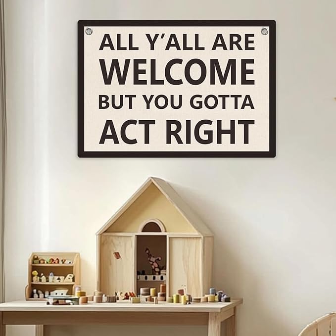 Welcome Sign Funny Welcome Banner, Trendy Retro Wall Hanging, Wall Decor, Banner Flag, Wall Flag Classroom Playroom Home Entryway Living Room Office Decor, Banner for Room, Black and White