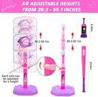 Meland Toddler Basketball Hoop, Pink 4-in-1 Kids Basketball Hoop for Indoor Outdoor Play, Tball Set with Baseball Pop Up Machine, Girls Toys Birthday Gift