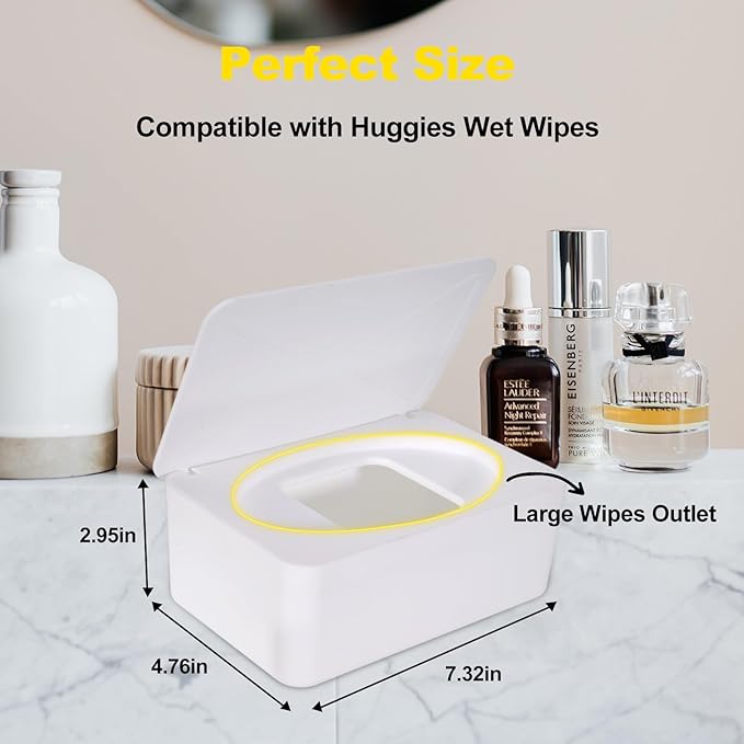 Wipes Dispenser Compatible with Cottonelle, Refillable Wipe Holder, Flushable Wipes Container with Sealing Design Lid, Keeps Wipe Fresh and Clean, Non-Slip, Easy to Pull Out, for Home, Car, Bathroom