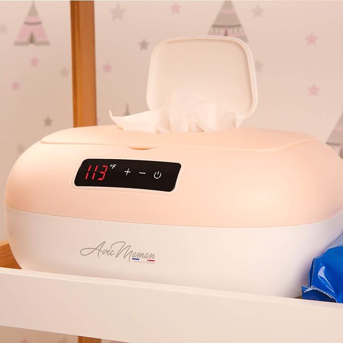 Avec Maman La Caresse Baby Wipe Warmer - Baby Essentials for Girls - Wet Wipe Dispenser - Adjustable Heat Settings Digital Display - Pink - Calentador de Wipes para Bebes - Blue