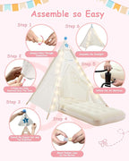 6 Pack Teepee Tent for Kids with Inflatable Airbed, Light, Toddler Tent Children Room Tents, Slumber Party Sleepover Tents, Indoor Outdoor Kids Playtent Playhouse for Girls & Boys