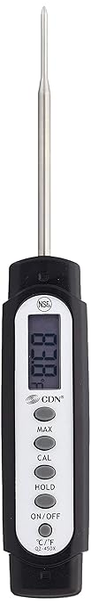 CDN ProAccurate® Waterproof Digital Thermometer with Protective Sheath, Easy to Read Display, 2.75" Stem with Thin Tip, Black/White (Q2-450X)