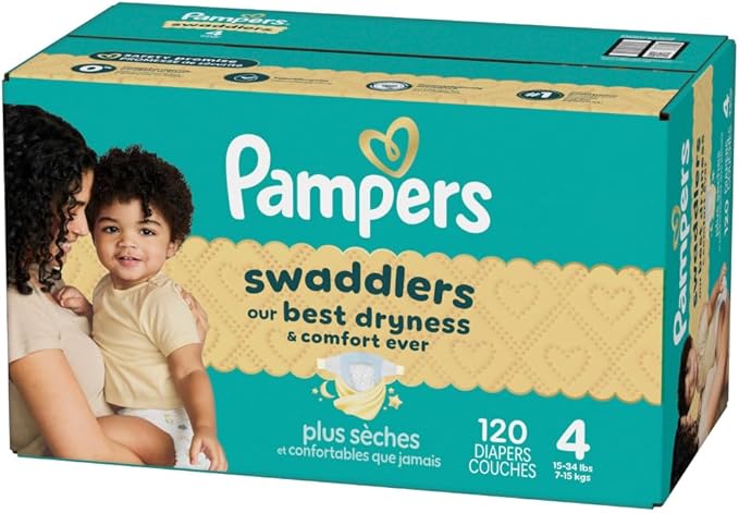Pampers Swaddlers Diapers, Size 4 (15-34 lbs), 120 Count, Absorbent, Keeps Baby Dry and Comfortable, Skin Safe Disposable Baby Diaper (Packaging May Vary)