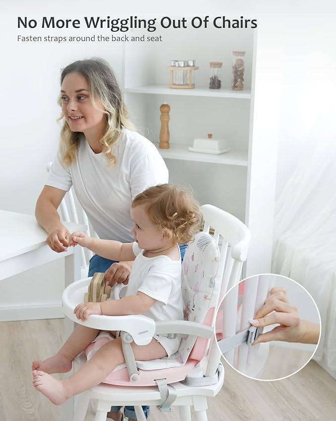 2in1 Portable Toddler Booster Seat, Grow with Baby Booster Seat for Dining Table with Removable Tray & Seat Pad, high Chair for Travel, ACE1013 Pink Flamingos