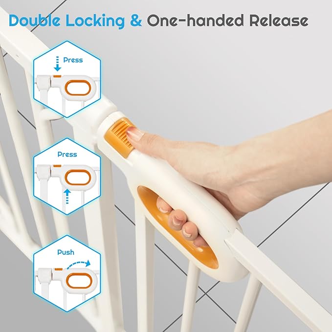 Owlie Adjustable Safety Gate for Stairs - 29-57'' Wide, 30.5'' Tall, No Drilling, Pressure Mount, White