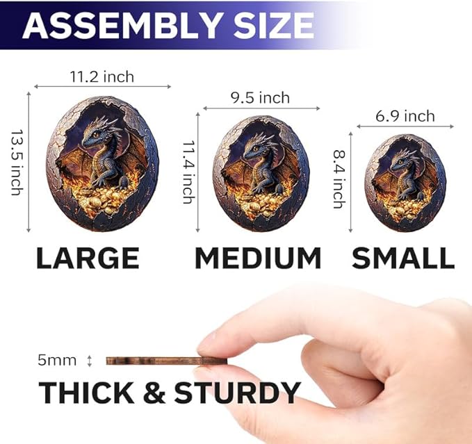 Jigfoxy Wooden Puzzle for Adults, Hatchling Dragon Wooden Jigsaw Puzzles for Adults, Unique Animal Shape Wood Cut Puzzles for Family Friend Puzzle Lovers(M-11.4 * 9.5in-190pcs)