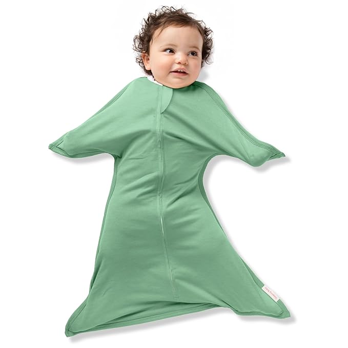 SleepingBaby Zipadee-Zip Transition Swaddle - Cozy Baby Swaddle Blanket with Zipper Convenience - Roomy Wearable Blanket for Easy Diaper Changes - Basil, Large (12-24 Month)