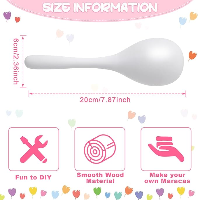 Leitee 6 Pcs DIY Wood Maracas Unfinished Hand Painted Maracas Party Favor Wooden Rumba Shakers Hand Percussion Rattles Musical Instruments with Clear Sound for Kid Adult (White)