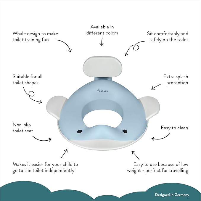 Kindsgut Potty Training Seat in whale design, designed in Germany, suitable for all toilet shapes non-slip toilet seat, Light Blue