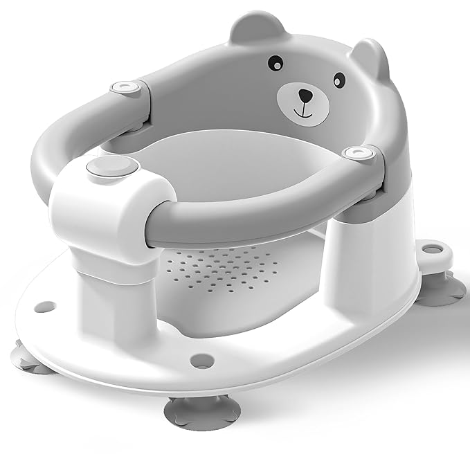 Baby Bath Seat for Babies 6 Months & Up, Infant Bath Chair for Newborn Sitting Up, Non-Slip Toddler Bath Tub Seat with Suction Cups & Soft Cushion for Shower, Compact Toddler Bathtub Seat, Cement grey