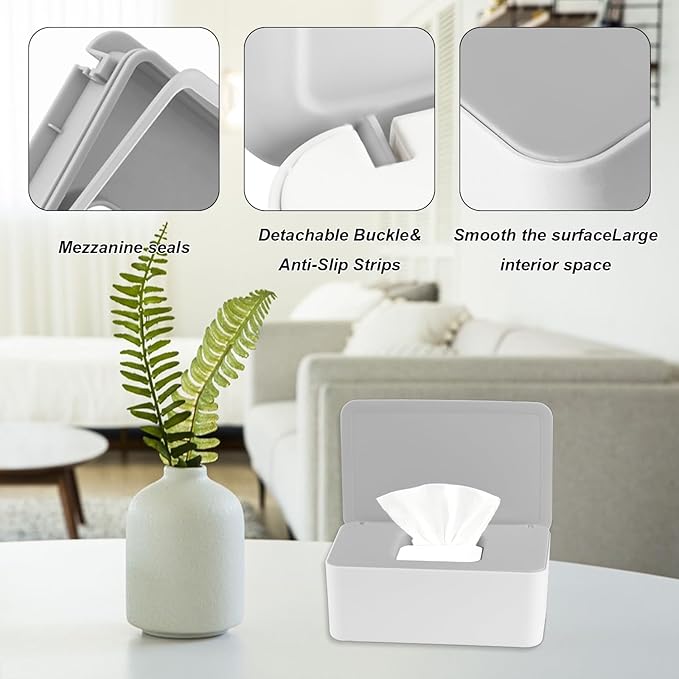 2Pcs Diaper Wipes Dispenser, Refillable Wipe Container, Wipe Container with Sealing Design Lid, Keep Wipes Fresh,Wet Wipes Cases (Gray and Green)