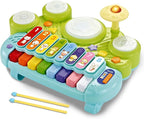 Fisca 3 in 1 Musical Instruments Toys, Electronic Piano Keyboard Xylophone Drum Set - Learning Toys with Lights for Baby & Toddler 1 2 3 Year Old Boys and Girls