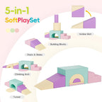 Soft Foam Climbing Blocks Set – Large 5-in-1 Soft Play Toys Crawling & Sliding Climbing Arch for Toddlers, Foam Playset for Nursery,Preschool,Pink
