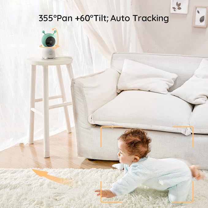 BOIFUN Additional Baby Camera Specifically Compatible with Baby 6T Video Baby Monitor, 360° Camera with Night Light, Auto Tracking, AI Motion & Sound Detection, Two-Way Audio, with Wall Mount Base