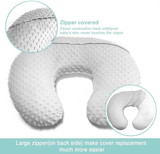 iEvolve Minky Nursing Pillow Cover Breast Feeding Pillow Cover Slipcover U Shape for Baby Boy Girl,Cover Only(Beige&White, Pack of 2)