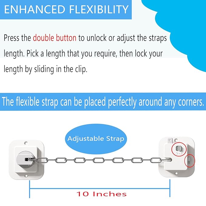 YEYA Upgraded Anti-Tip No Drill Furniture Anchor with 3M Adhesive 10" Adjustable Straps, Baby Proofing Wall Anchors for Child Safety, Playroom Essentials 4P