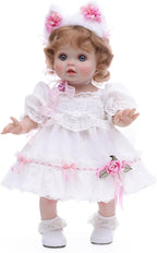 Baby Doll, 18 Inch Realistic Reborn Toddler Real Life Baby Dolls with White Lace Dress, Magnetic Cat Nose, Fluffy Paw Mitten & Tail, Premium Collectible Gift for 3+ Year Old Girls