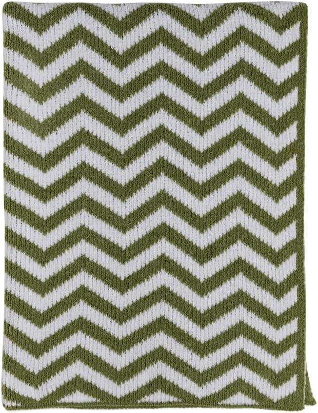 Living Textiles Chenille Knitted Blanket - Sage Chevron