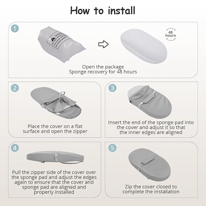 COMOMY Baby Changing Pad with Wipeable & Waterproof PU Cover, Contoured Diaper Changing Pad for Dresser with Non-Slip Safety Belt, Portable and Lightweight, Large Cushioned Foam, Gray